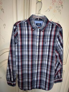 Chaps Men's Navy, Red & White Plaid Button-Down Shirt
